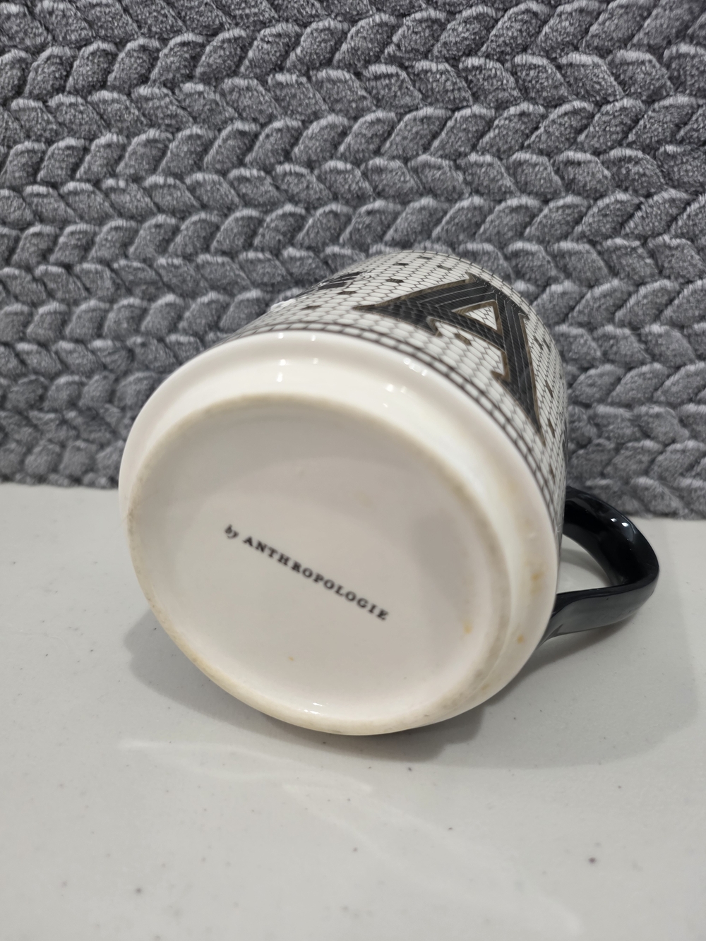 Anthropologie Mosaic Monogram 'A' Ceramic Mug in Black, White & Gold - Picture 4 of 4